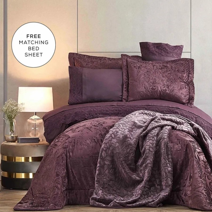 Bedding Sets | Karaca Home Karaca Home Valeria Best Bedding Set With Bed Sheet, 8 Piece, Double, Plum