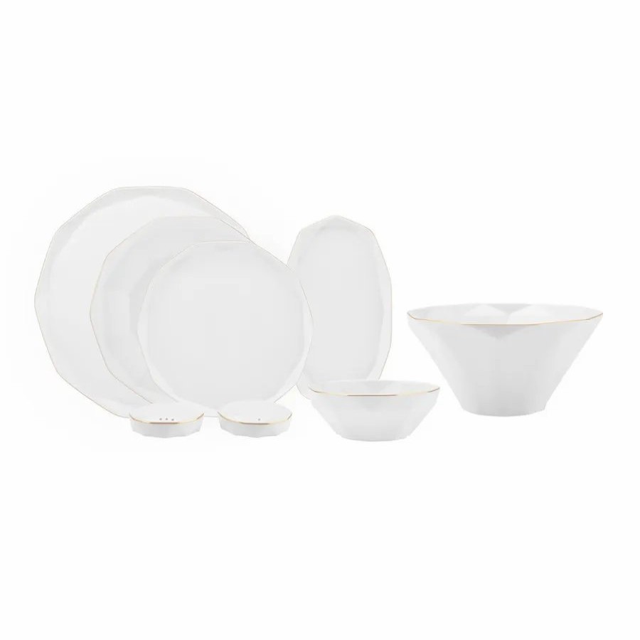 New Generation Bone China Dinner Sets | Karaca Karaca Streamline Elmas 57-Piece New Generation Bone China Dinner Set For 12 People, White Gold