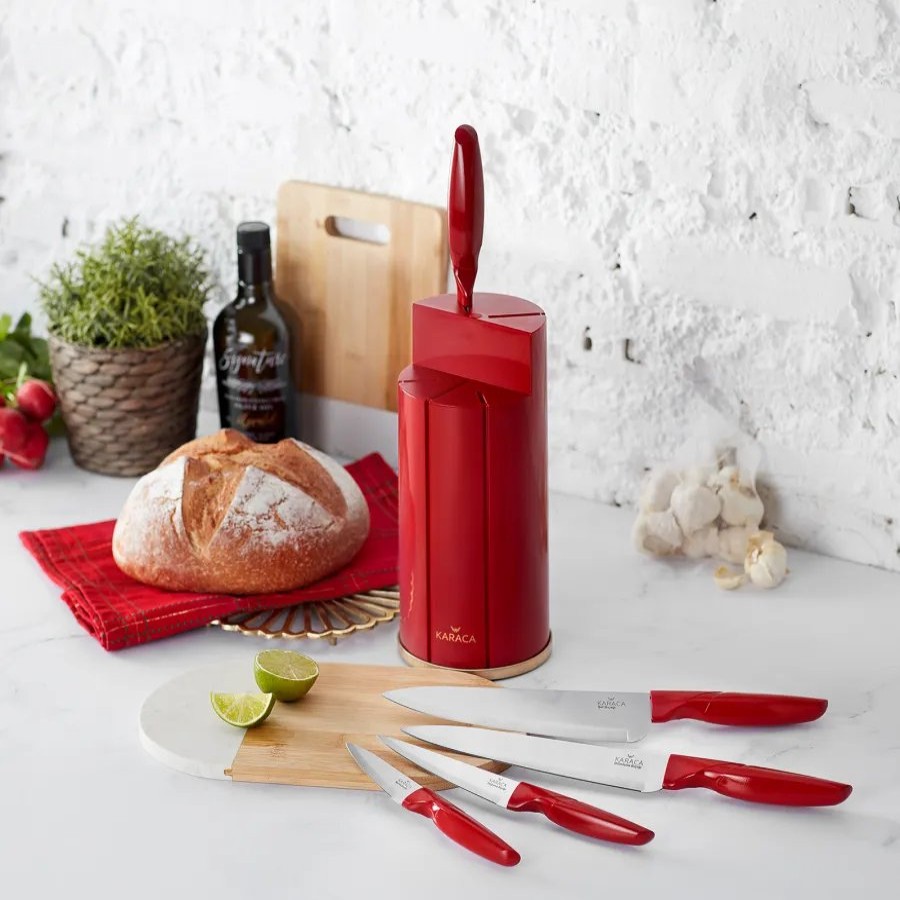 Knife Block Sets | Karaca Karaca Retro 5 Piece Knife Block Set, Red