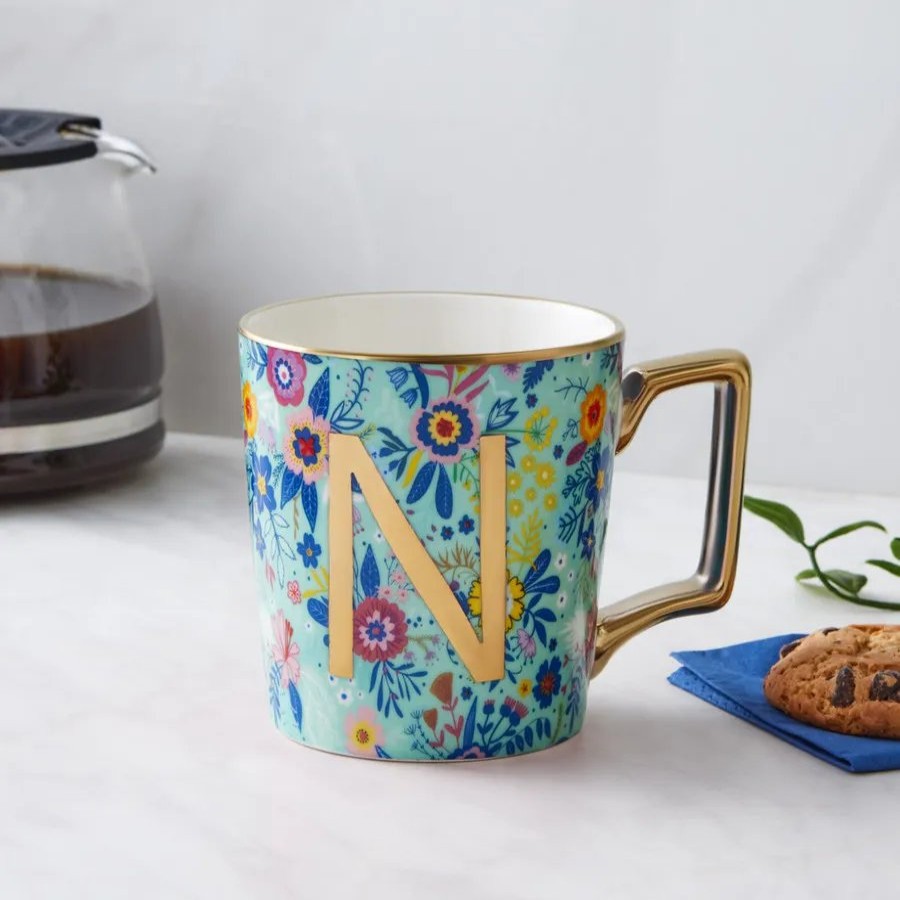 Mugs | Karaca Karaca Flower Porcelain Letter N Mug, 350Ml, Multi