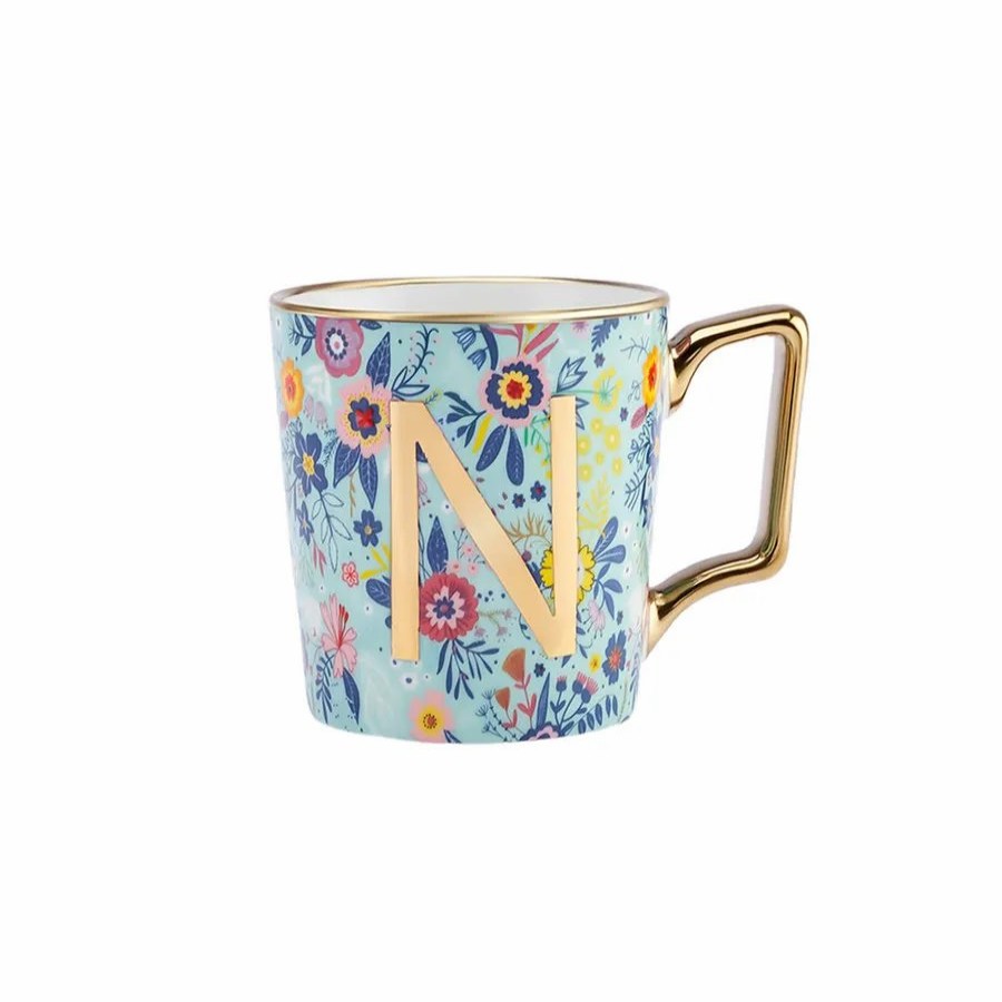 Mugs | Karaca Karaca Flower Porcelain Letter N Mug, 350Ml, Multi