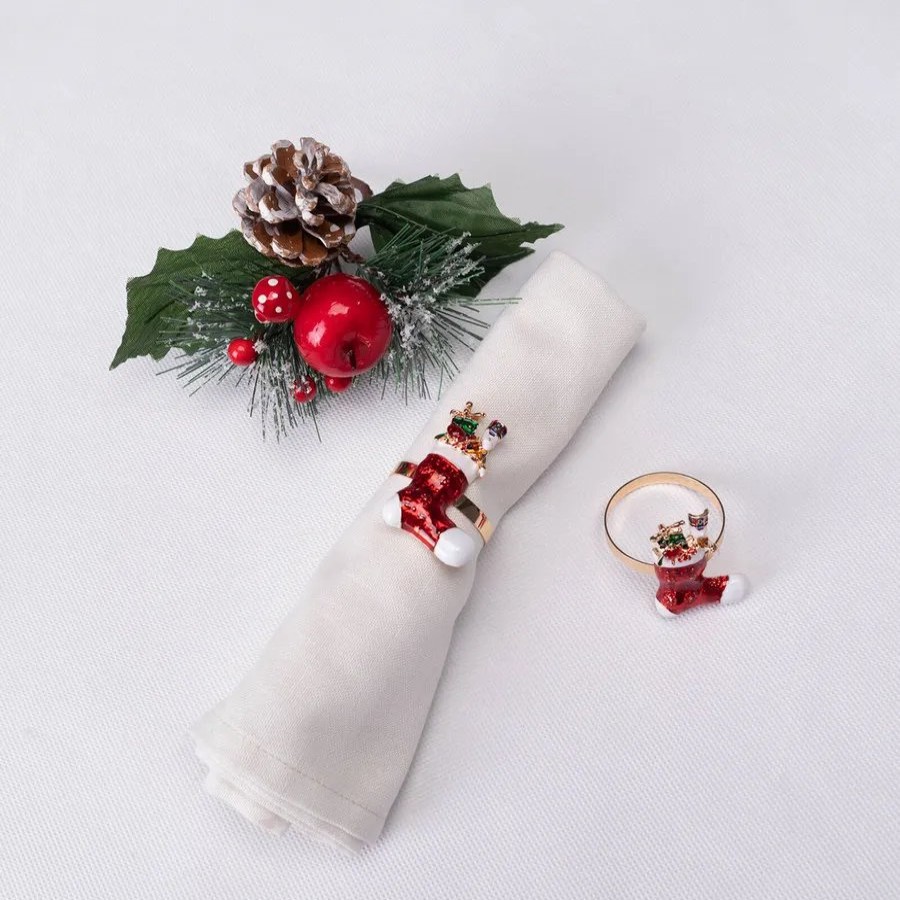 Napkin Rings | Karaca Home Karaca Home New Year Christmas Socks Metal Napkin Ring Set, 2 Piece, Multi