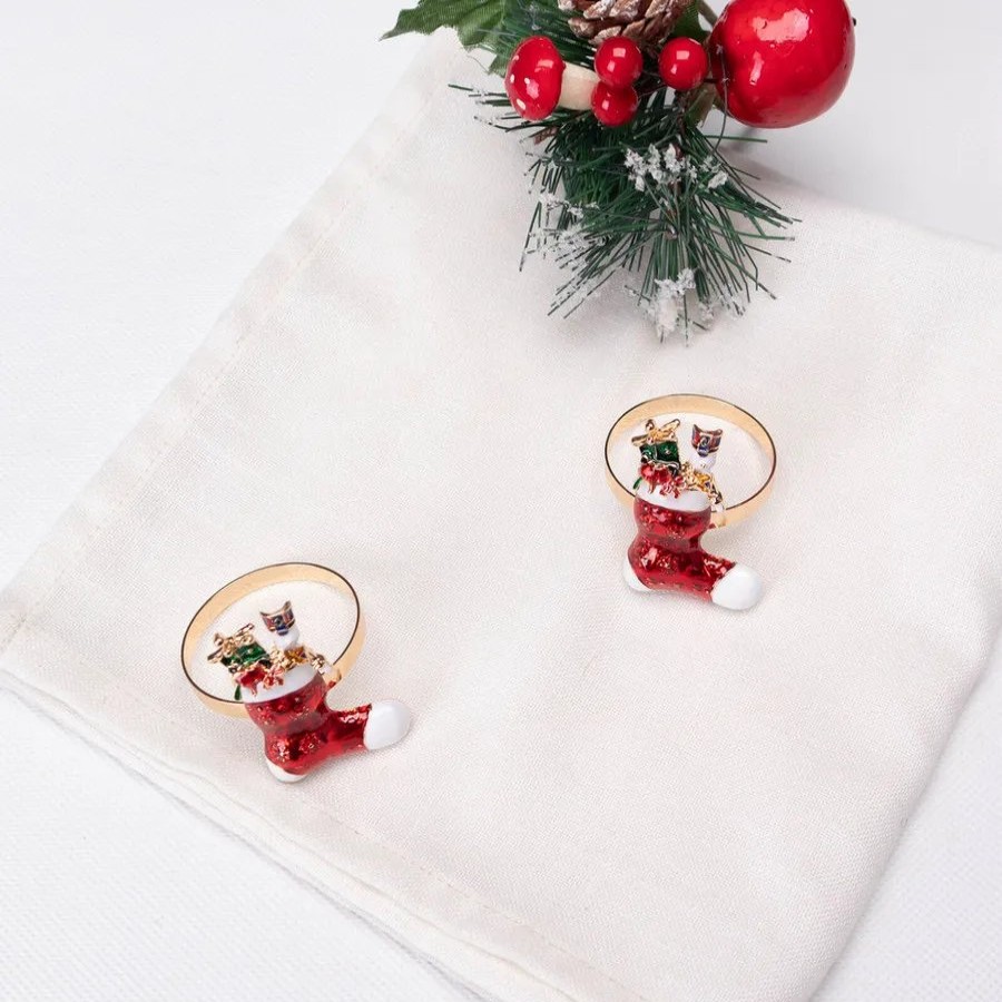 Napkin Rings | Karaca Home Karaca Home New Year Christmas Socks Metal Napkin Ring Set, 2 Piece, Multi