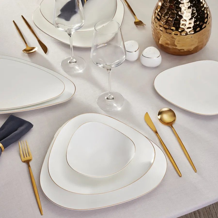 Fine Pearl Dinner Sets | Karaca Karaca Red Carpet Collection Fine Pearl Extra Tristan 62-Piece Dinner Set For 12 People, White Gold