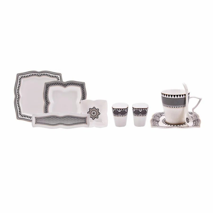 Porcelain Breakfast Sets | Karaca Karaca Globe 32 Piece Porcelain Breakfast Serveware Set For 6 People, Black White