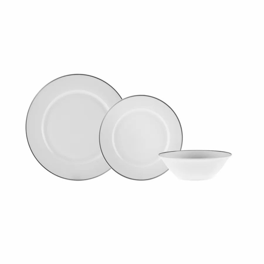 New Generation Bone China Dinner Sets | Karaca Karaca Rebeca 18-Piece New Generation Bone China Dinner Set For 6 People, White Platinum