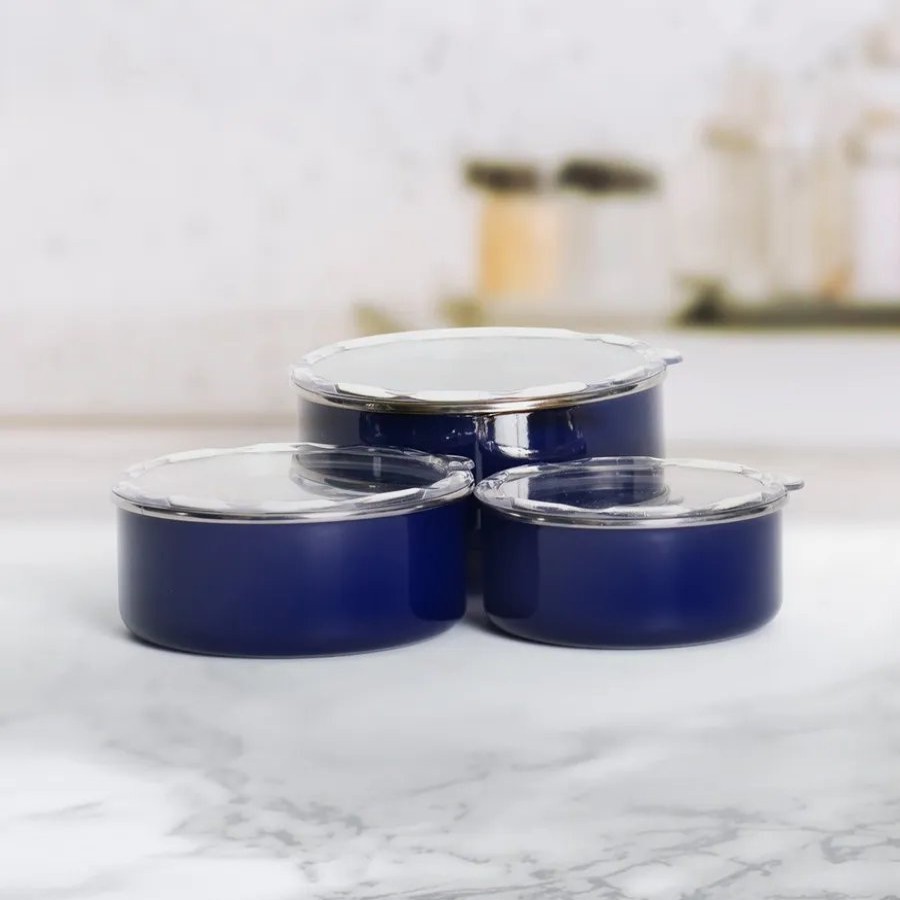 Storage Containers | Karaca Karaca Refika 3 Piece Enamel Storage Container, Navy Blue