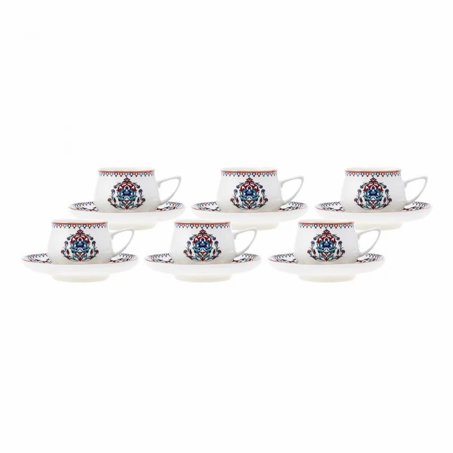 Espresso&Turkish Coffee Cup Sets | Karaca Karaca Nakkas 12 Piece Porcelain Espresso Turkish Coffee Cup Set For 6 People, 100Ml, Multi