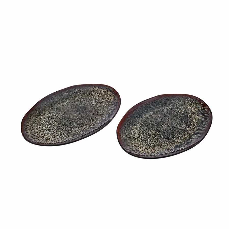 Serving Platters | Karaca Karaca 2 Piece Galactic Reactive Glaze Serving Platter Set, Large, Black Multi