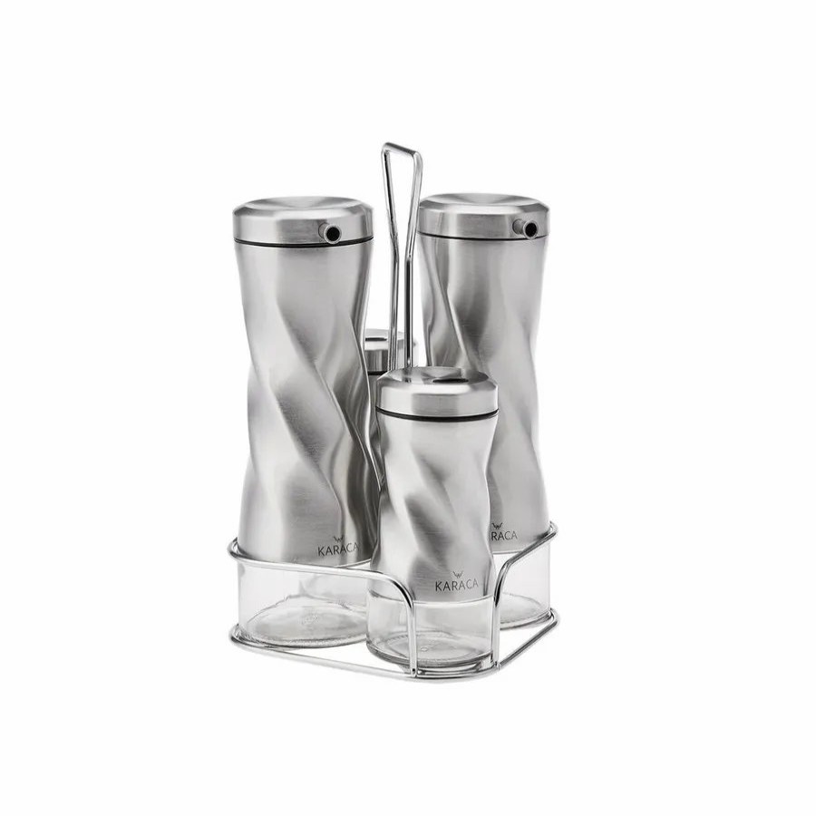 Spice Racks | Karaca Karaca Tottori 4 Piece Glass Spice Rack Set And Salad Sauce Set With Stand, Inox