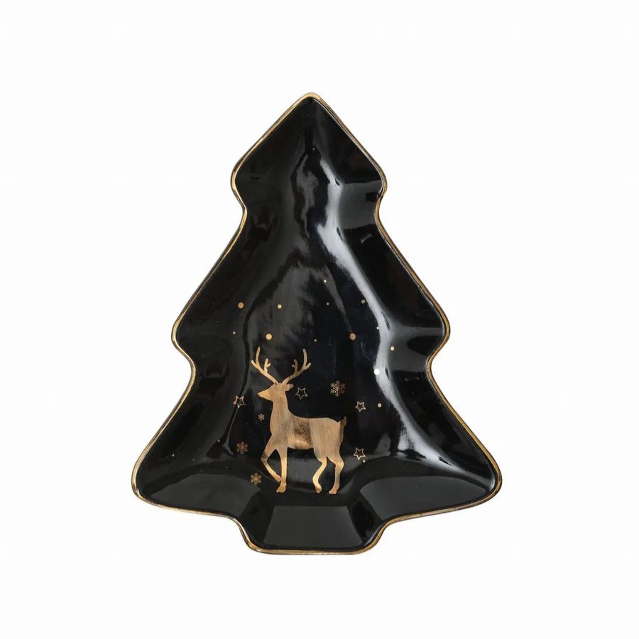 Decorative Plates | Karaca Home Karaca Home Ceramic Tree Decorative Plate, 17Cm, Black Gold