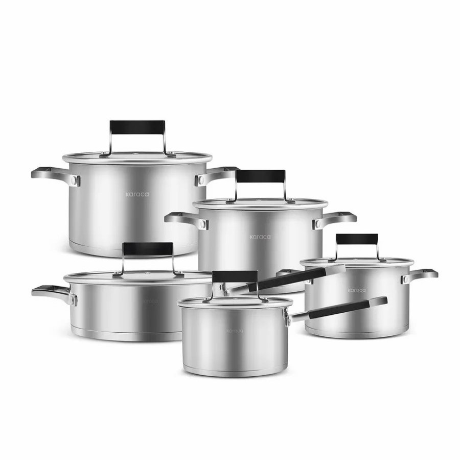 Induction Cookware | Karaca Karaca Eikki 10-Piece Stainless Steel Induction Cookware Set, Anthracite Silver