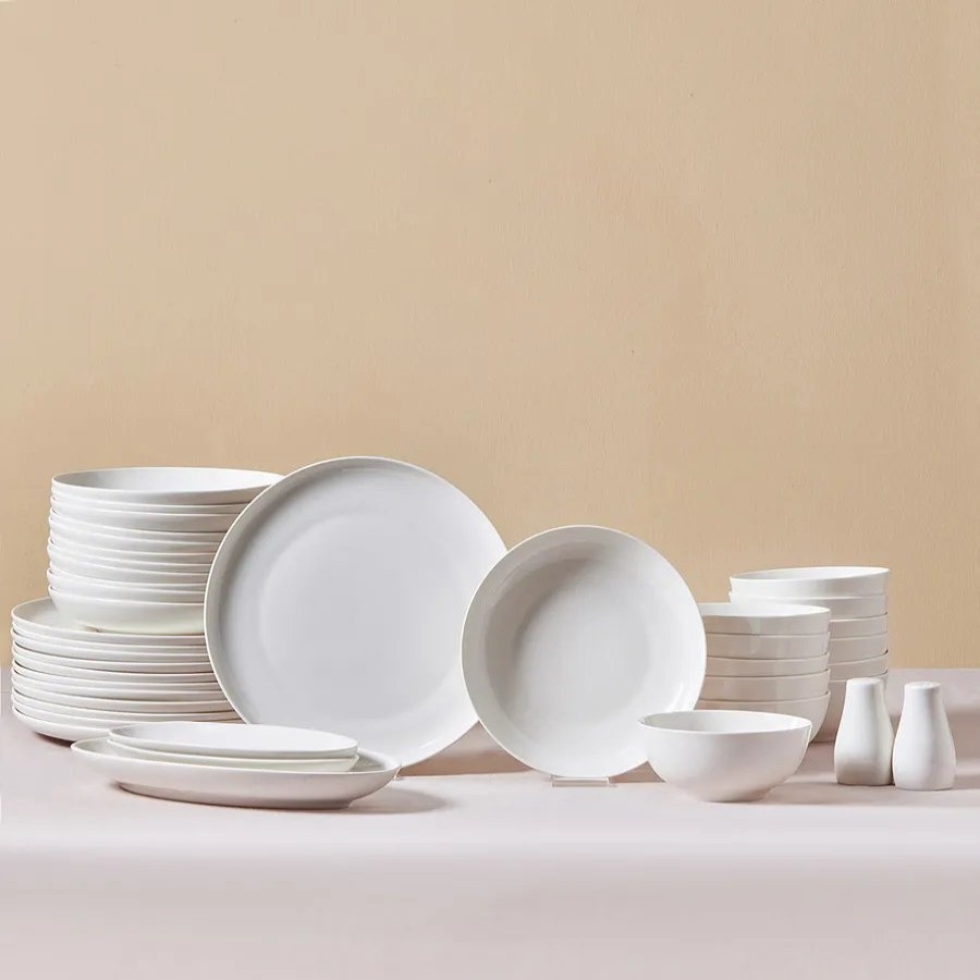 New Generation Bone China Dinner Sets | Karaca Karaca Allure 41-Piece New Generation Bone China Dinner Set For 12 People, White