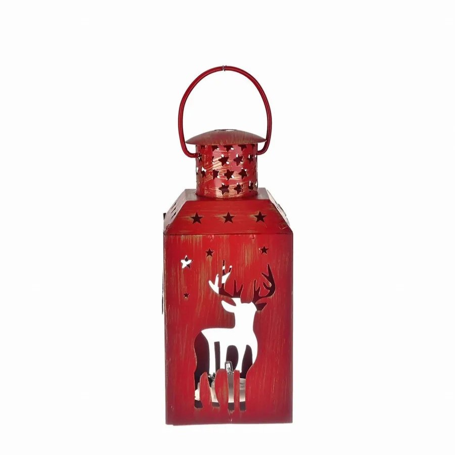 Ornaments | Karaca Home Karaca Home New Year Christmas Deer Metal Decorative Led Light Lantern, 13Cm, Red