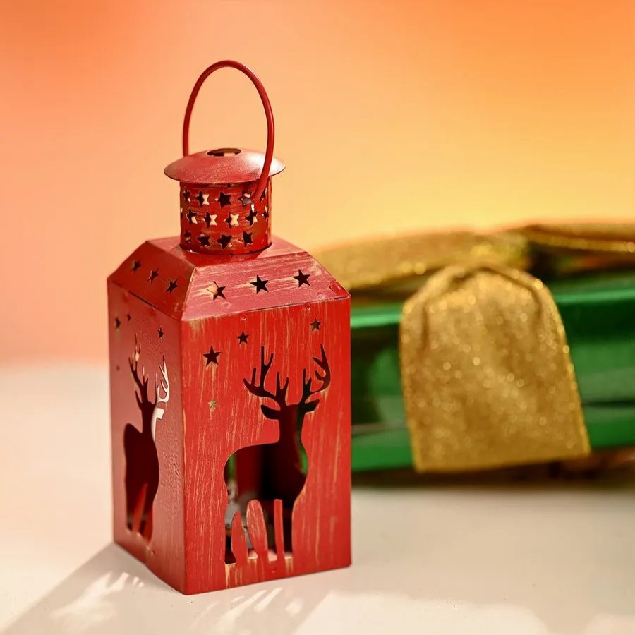 Ornaments | Karaca Home Karaca Home New Year Christmas Deer Metal Decorative Led Light Lantern, 13Cm, Red