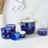 Enamel Cookware | Karaca Karaca Retro Enamel Yoghurt Fermentation Set, 7 Piece, Navy Blue Gold