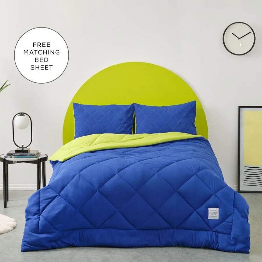 Duvets | Karaca Home Karaca Home Smart Comfort Blueberry 100% Microfiber Duvet Set With Bed Sheet, Double, Blue Green