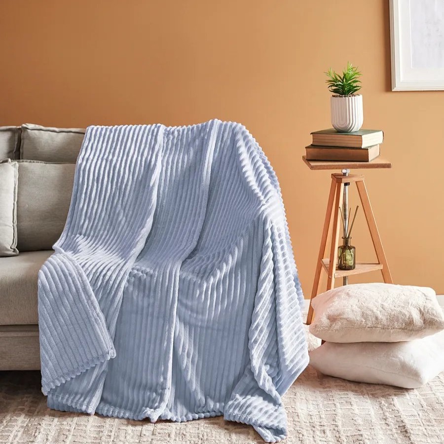 Throws & Blankets | Karaca Karaca Ruby Stripe Wellsoft Blanket, Double, Blue