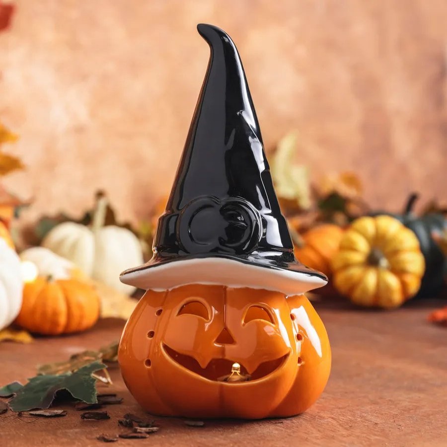 Candle Holder | Karaca Karaca Halloween Pumpkin Ceramic Led Light Tealight, 24Cm, Black Orange