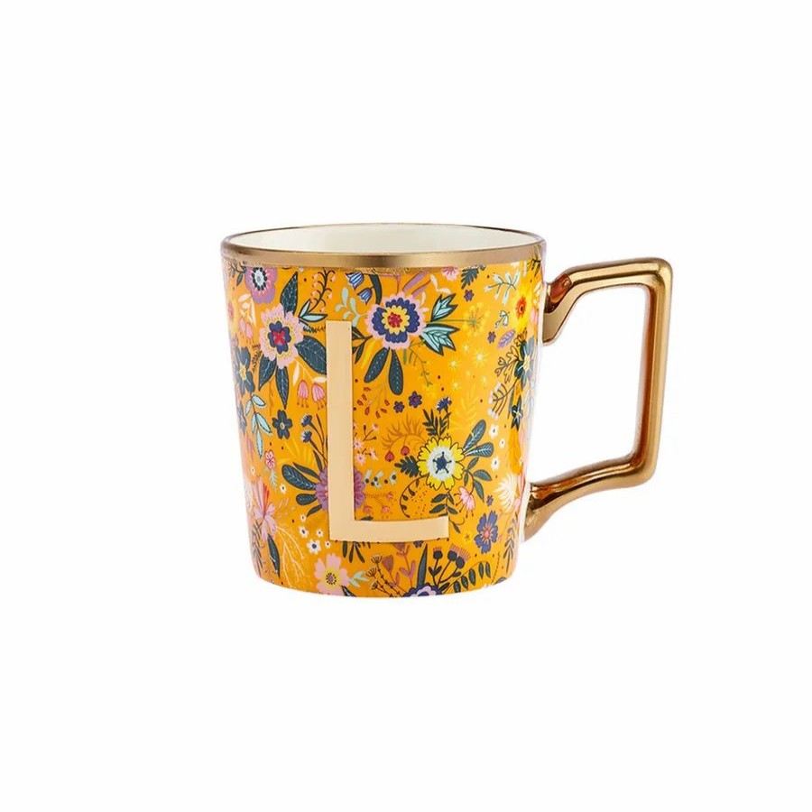 Mugs | Karaca Karaca Flower Porcelain Letter L Mug, 350Ml, Multi