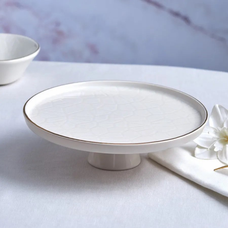 Serveware Sets | Karaca Karaca Calvin Ceramic Cake Stand, 23Cm, White Gold