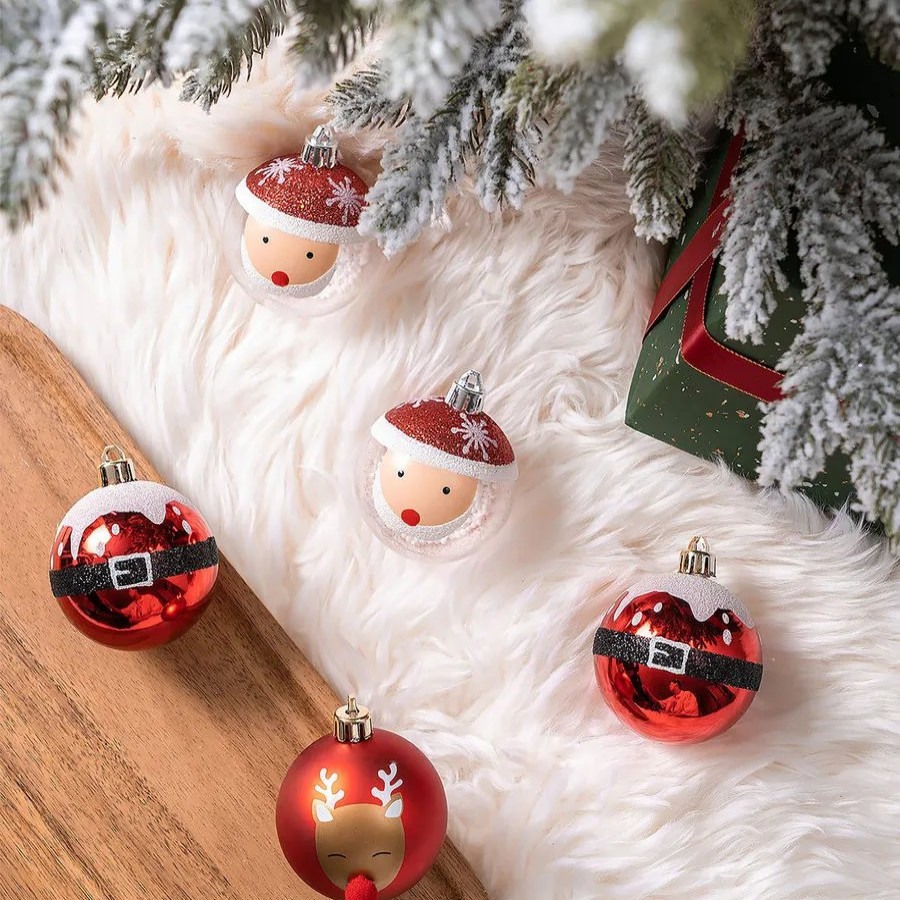 Ornaments | Karaca Home Karaca New Year Christmas Santa Tree Bauble Set, 9 Piece, 6Cm, Red Multi