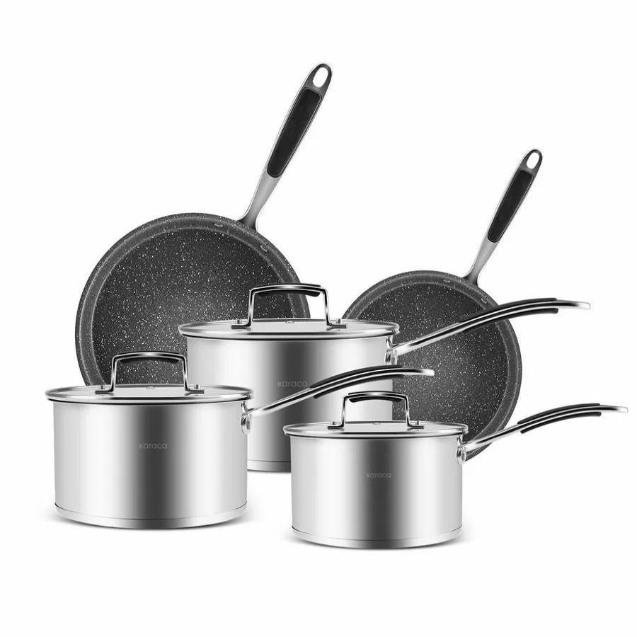 Induction Cookware | Karaca Karaca Pekka 8-Piece Stainless Steel Induction Cookware Set, Anthracite Silver