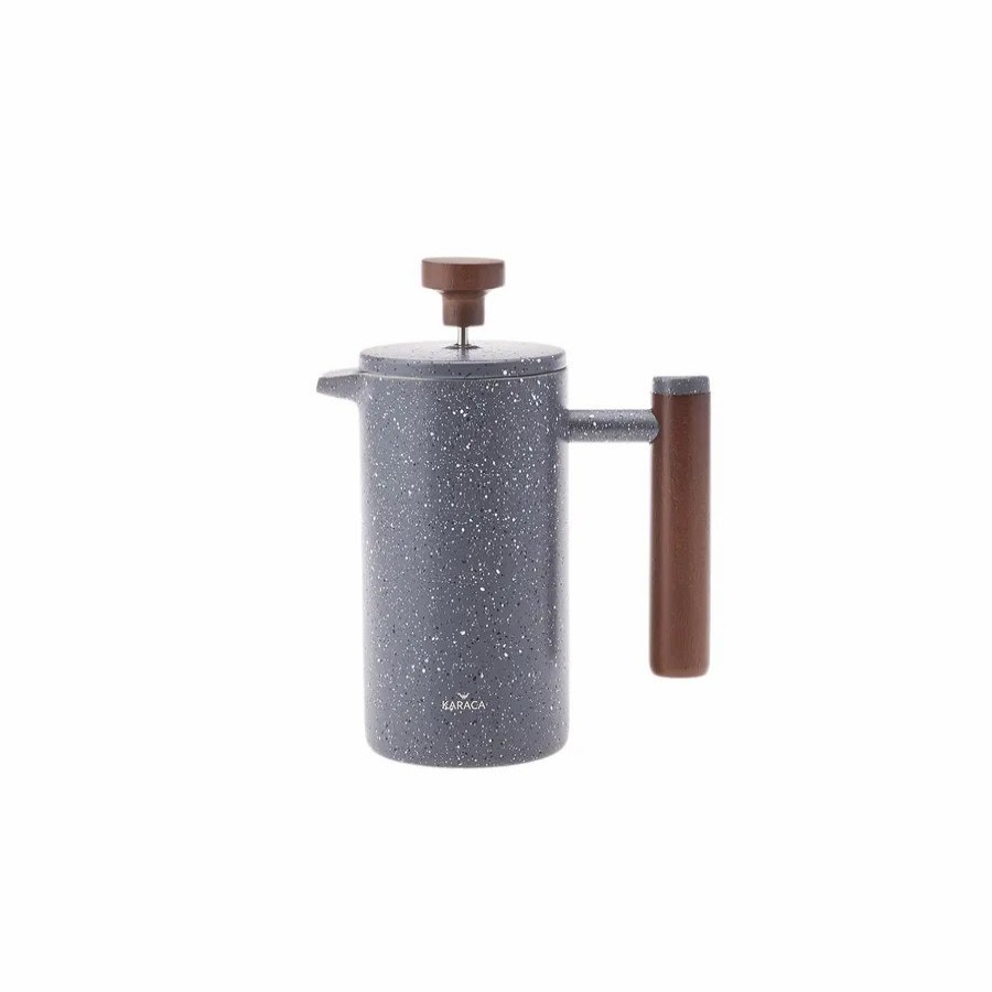 French Press | Karaca Karaca Stainless Steel Double Wall Marble French Press With Chestnut Handle, 350Ml, Dark Grey