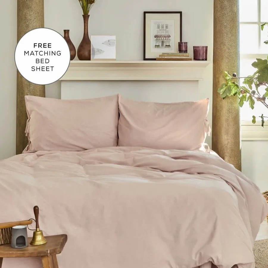 Duvet Cover Sets | Karaca Home Karaca Home 4 Elements 100% Turkish Cotton Duvet Cover Set With Bed Sheet, Single, Blush