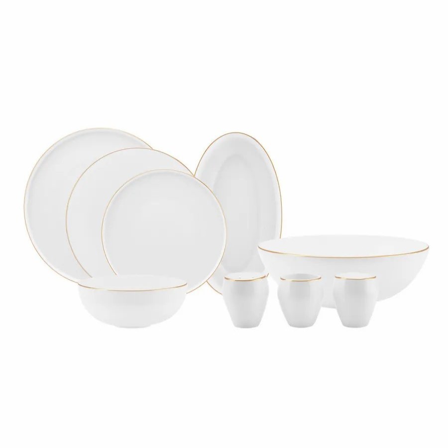 New Generation Bone China Dinner Sets | Karaca Karaca Streamline Meridian 59-Piece New Generation Bone China Dinner Set For 12 People, White Gold