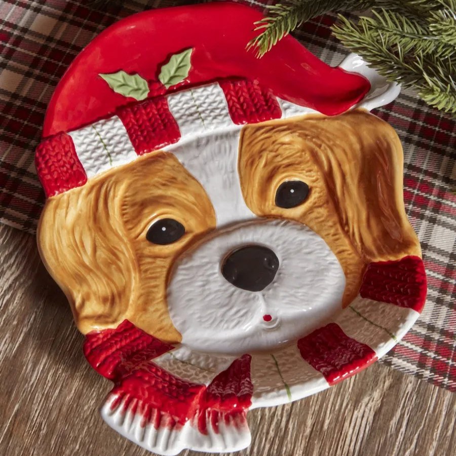 Decorative Plates | Karaca Home Karaca Home New Year Christmas Ceramic Cavalier Dog Decorative Plate, 21Cm, Multi