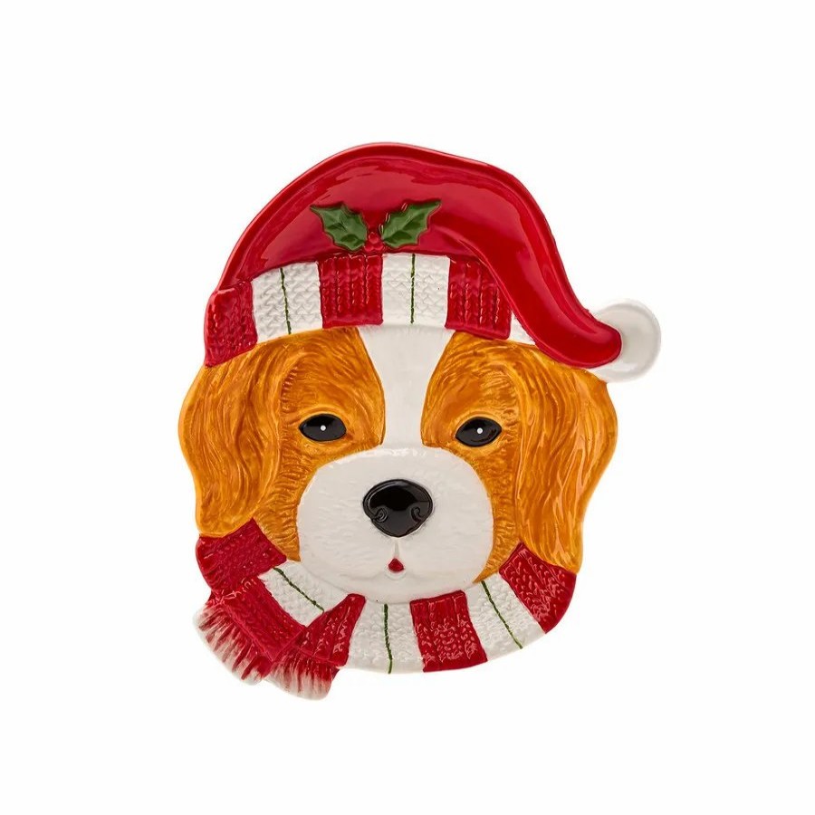 Decorative Plates | Karaca Home Karaca Home New Year Christmas Ceramic Cavalier Dog Decorative Plate, 21Cm, Multi