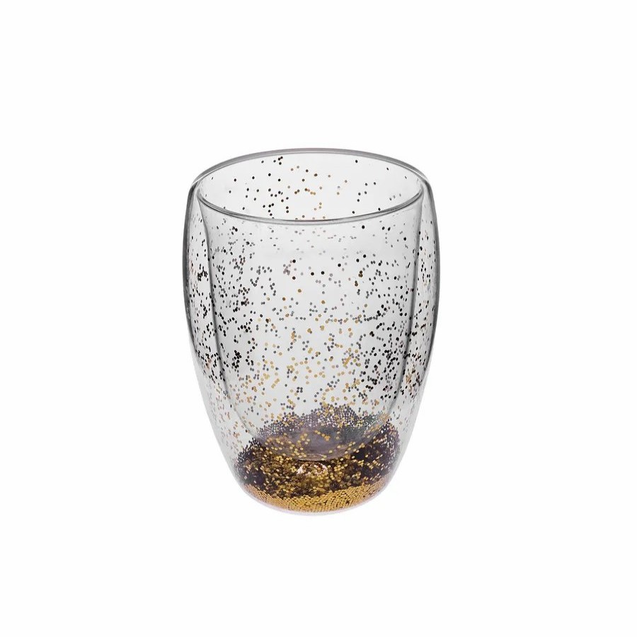 Tumbler Glasses | Karaca Karaca New Year Christmas Pia Glass Glitter Tumbler Glass, 350Ml, Gold Transparent