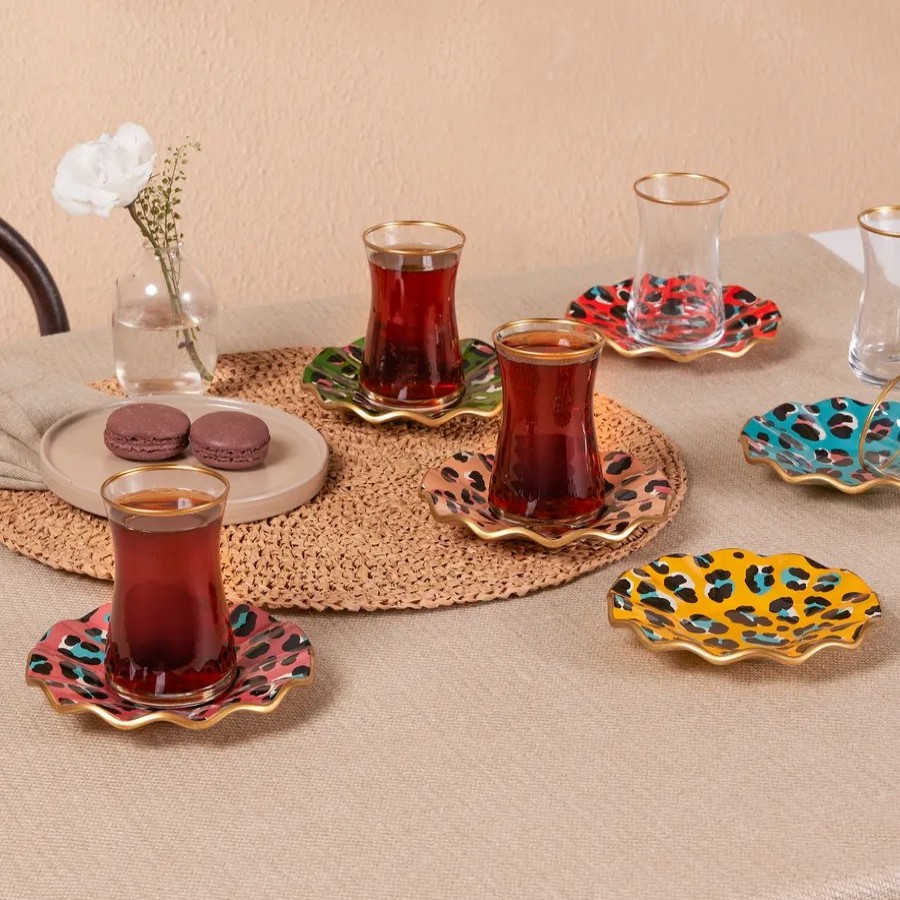 Turkish Tea Sets | Karaca Karaca Leona 12 Piece Glass Turkish Tea Set For 6 People, 150Ml, Multi