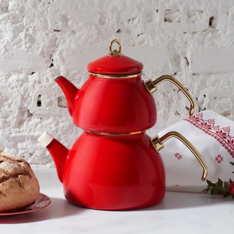 Turkish Teapots | Karaca Karaca Retro Enamel Induction Teapot Set, Red