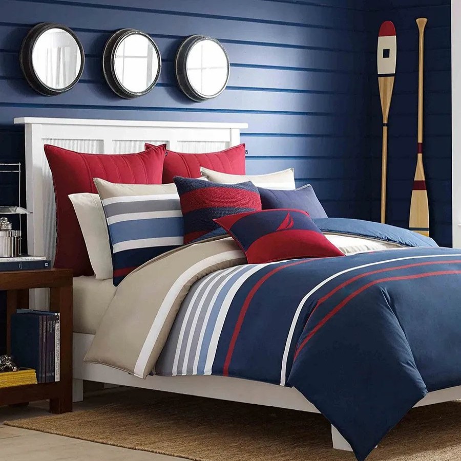 Duvet Cover Sets | Nautica Home Nautica Bradford 100% Turkish Cotton Duvet Cover Set, Super King, 260Cmx220Cm, Navy Blue Multi