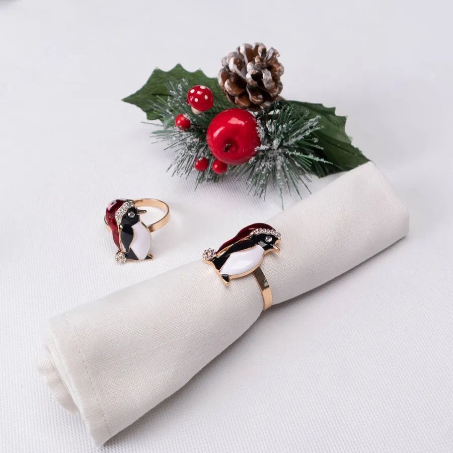 Napkin Rings | Karaca Home Karaca Home New Year Christmas Penguin Metal Napkin Ring Set, 2 Piece, Multi