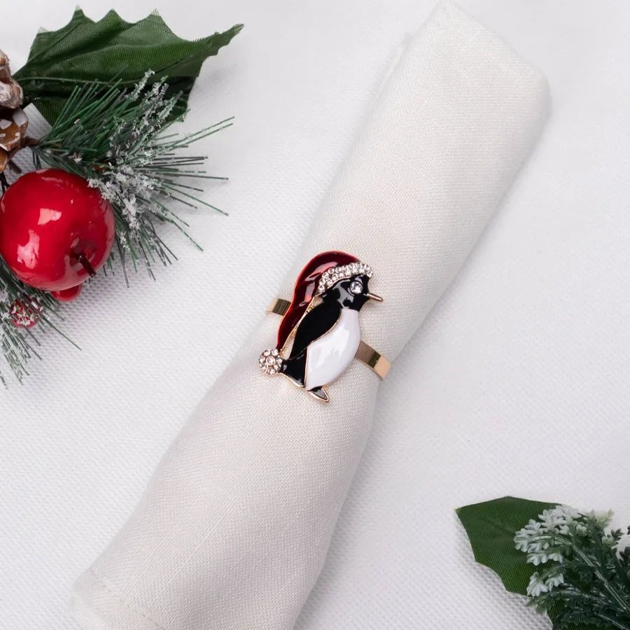 Napkin Rings | Karaca Home Karaca Home New Year Christmas Penguin Metal Napkin Ring Set, 2 Piece, Multi