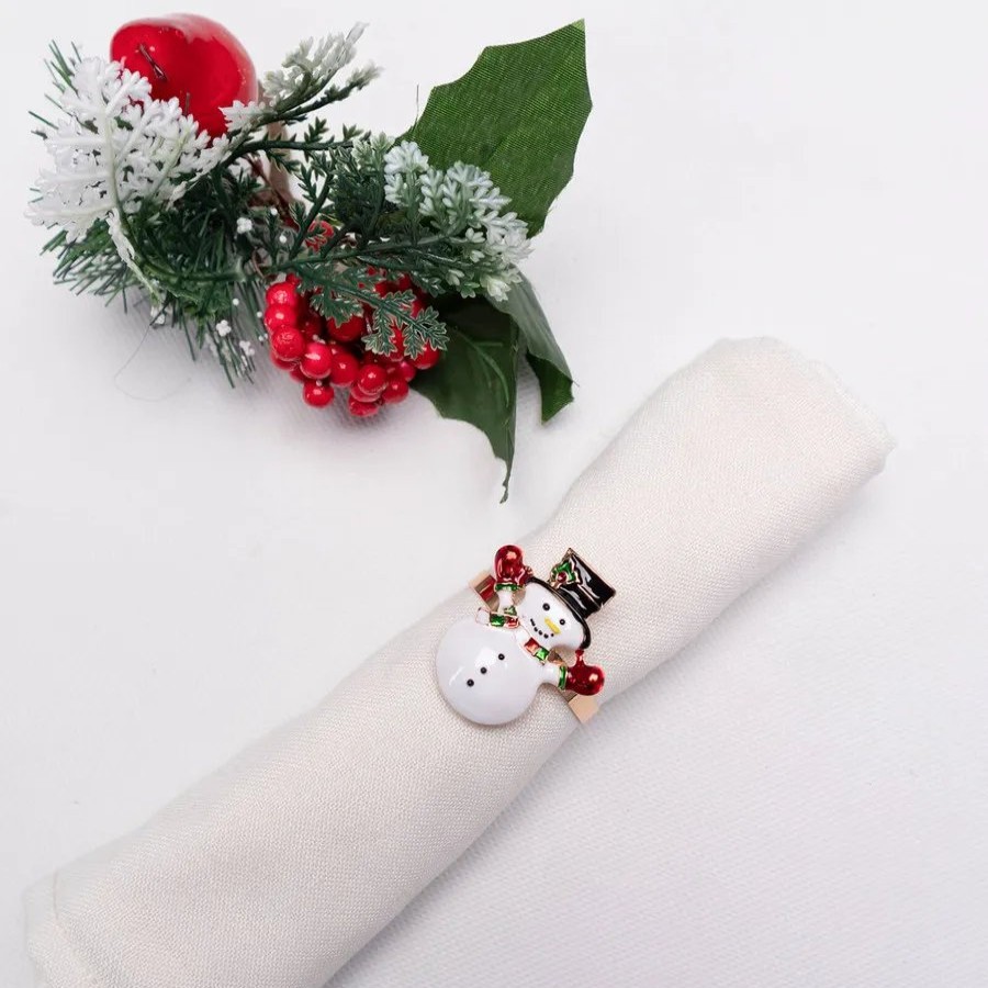 Napkin Rings | Karaca Home Karaca Home New Year Christmas Snowman Metal Napkin Ring Set, 2 Piece, Multi