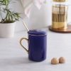 Mugs | Karaca Karaca Pastel Porcelain Mug With Lid And Spoon, 350Ml, Navy Blue Gold