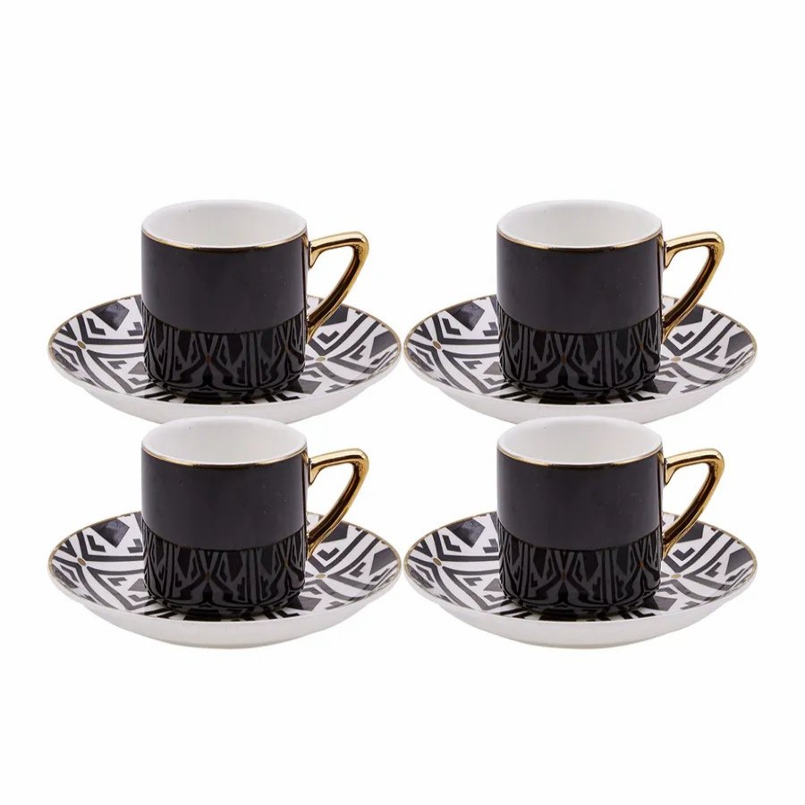 Espresso&Turkish Coffee Cup Sets | Karaca Karaca Monochrome 8 Piece Porcelain Espresso Turkish Coffee Cup Set For 4 People, 90Ml, Black White Gold