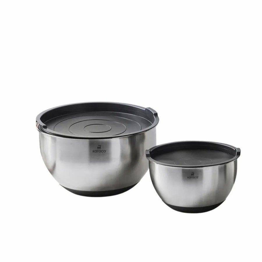 Mixing Bowls | Karaca Karaca 2 Piece Stainless Steel Mixing Bowl Set With Lid, Silver Black