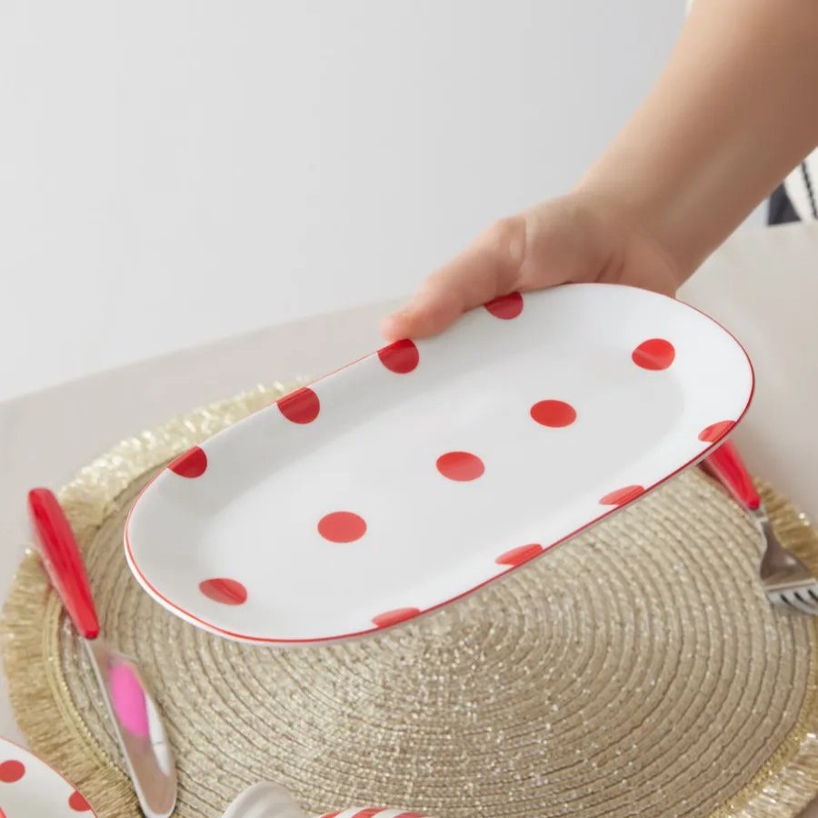 Serving Platters | Karaca Karaca Polka Dot Porcelain Serving Platter, 26Cm, White Multi