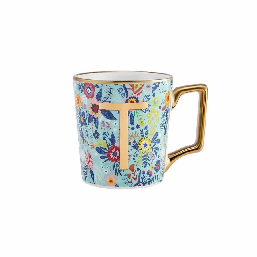 Mugs | Karaca Karaca Flower Porcelain Letter T Mug, 350Ml, Multi