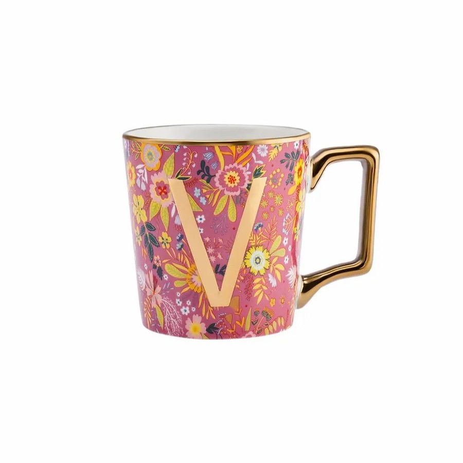 Mugs | Karaca Karaca Flower Porcelain Letter V Mug, 350Ml, Multi