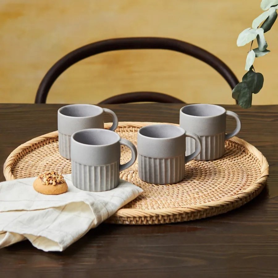 Espresso&Turkish Coffee Cup Sets | Karaca Karaca Sendai 4 Piece Stoneware Espresso Turkish Coffee Cup Set For 4 People, 120Ml, Grey