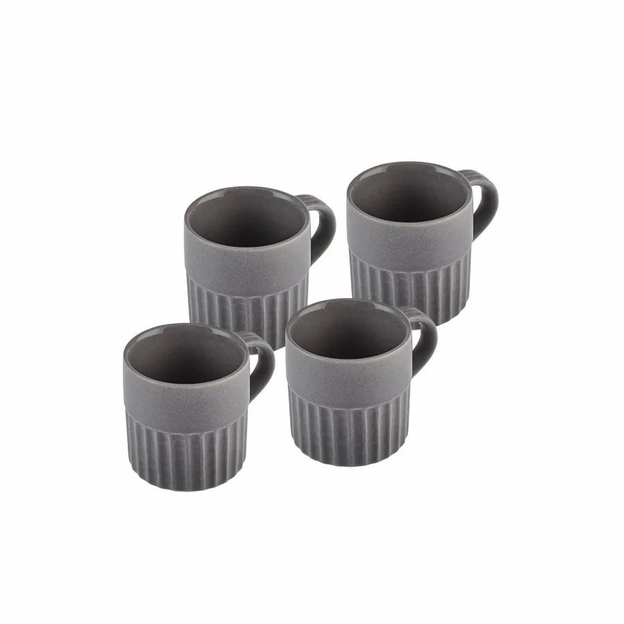 Espresso&Turkish Coffee Cup Sets | Karaca Karaca Sendai 4 Piece Stoneware Espresso Turkish Coffee Cup Set For 4 People, 120Ml, Grey