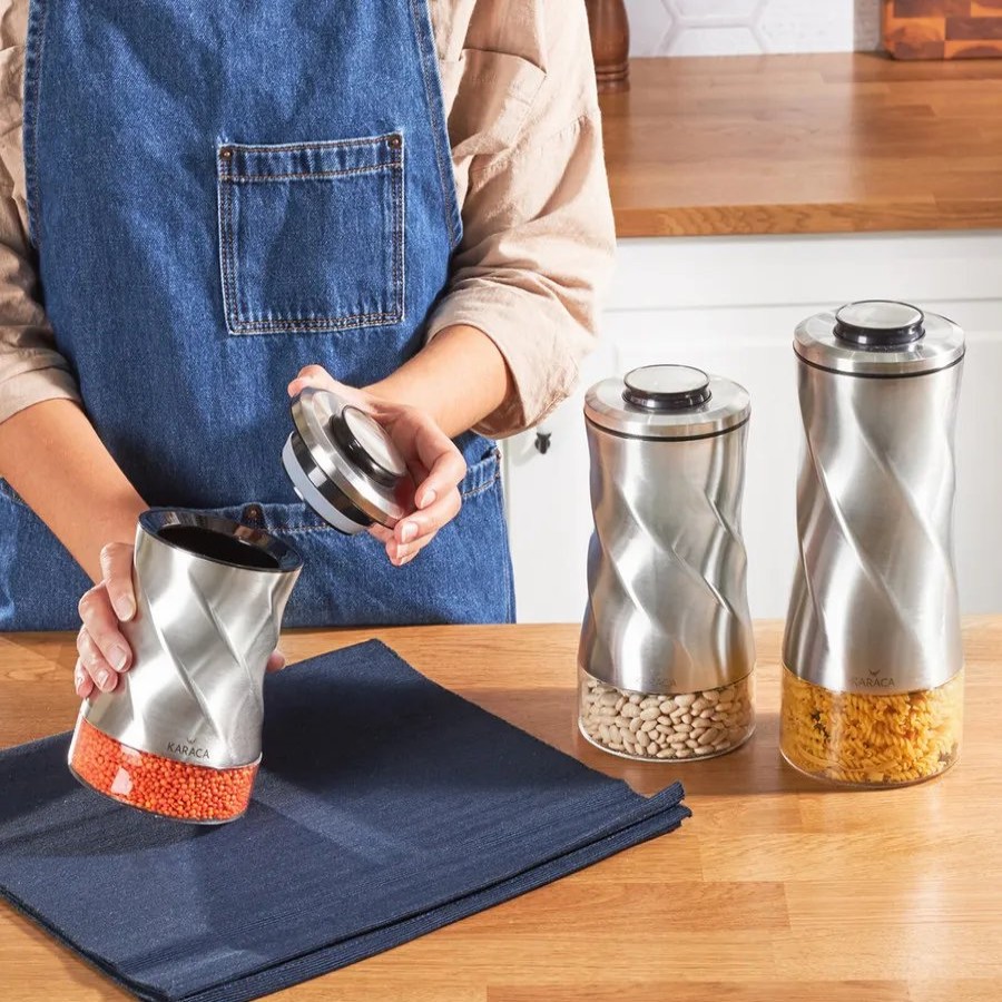 Storage Containers | Karaca Karaca Tottori Inox 3 Piece Storage Container Set, Silver Black Transparent