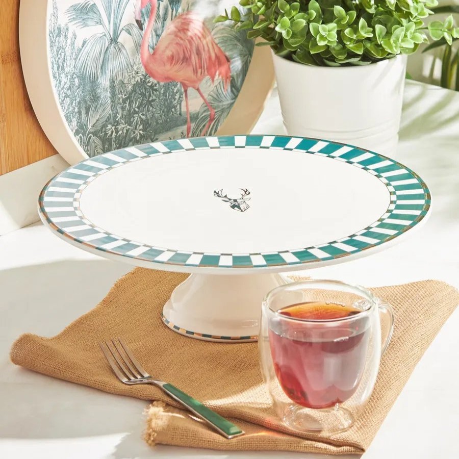 Serving Platters | Karaca Karaca Aries Porcelain Cake Stand, 31Cm, Green Multi