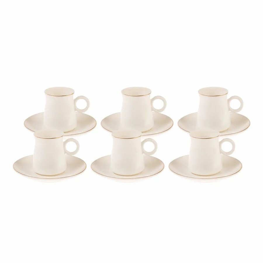 Espresso&Turkish Coffee Cup Sets | Karaca Karaca Wing 12 Piece Porcelain Espresso Turkish Coffee Cup For 6 People, 80Ml, White Gold